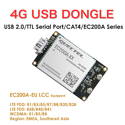 4G LTE USB Dongle with EC200A LCC Modem, SIM Slot, USB-A or 4PIN PH2.0 Connector for Windows/Linux/Android 4G LTE USB Dongle with EC200A LCC Modem, SIM Slot, USB-A or 4PIN PH2.0 Connector for Windows/Linux/Android