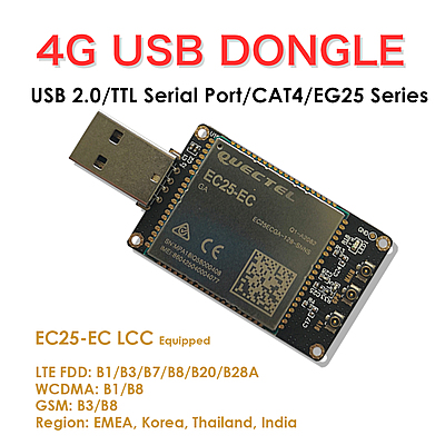 4G LTE USB Dongle with Quectel EC25 Series LCC Modem, SIM Slot, GPS, USB-A or 4PIN PH2.0 for IoT and M2M Applications 4G LTE USB Dongle with Quectel EC25 Series LCC Modem, SIM Slot, GPS, USB-A or 4PIN PH2.0 for IoT and M2M Applications