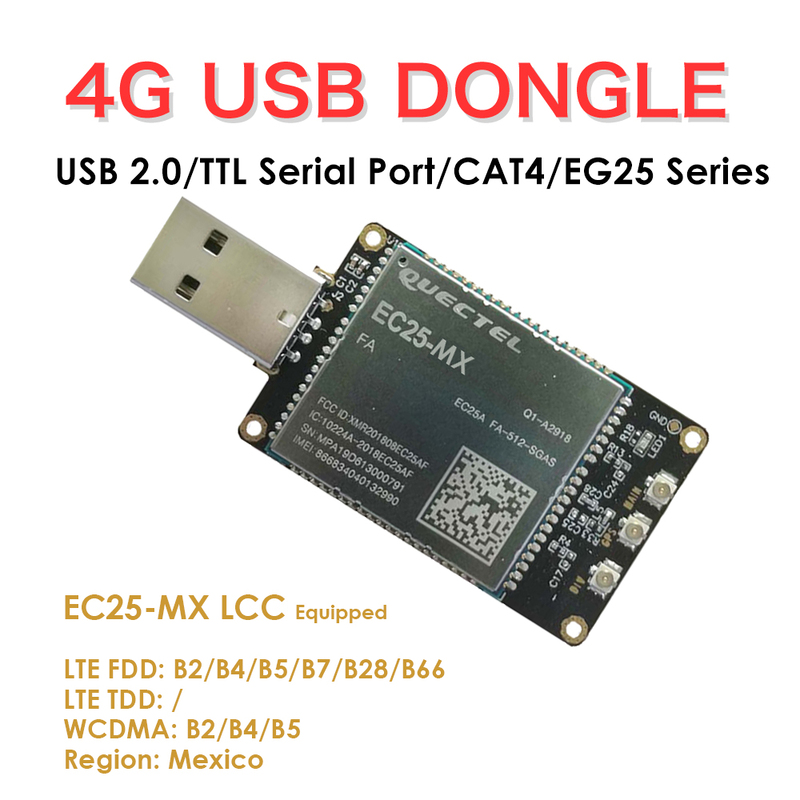 4G LTE USB Dongle with Quectel EC25 Series LCC Modem, SIM Slot, GPS, USB-A or 4PIN PH2.0 for IoT and M2M Applications
