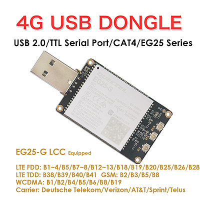 4G LTE USB Dongle with Quectel EG25-G LCC Modem, SIM Slot, GPS, USB-A or 4PIN PH2.0 for Global LTE Networks 4G LTE USB Dongle with Quectel EG25-G LCC Modem, SIM Slot, GPS, USB-A or 4PIN PH2.0 for Global LTE Networks