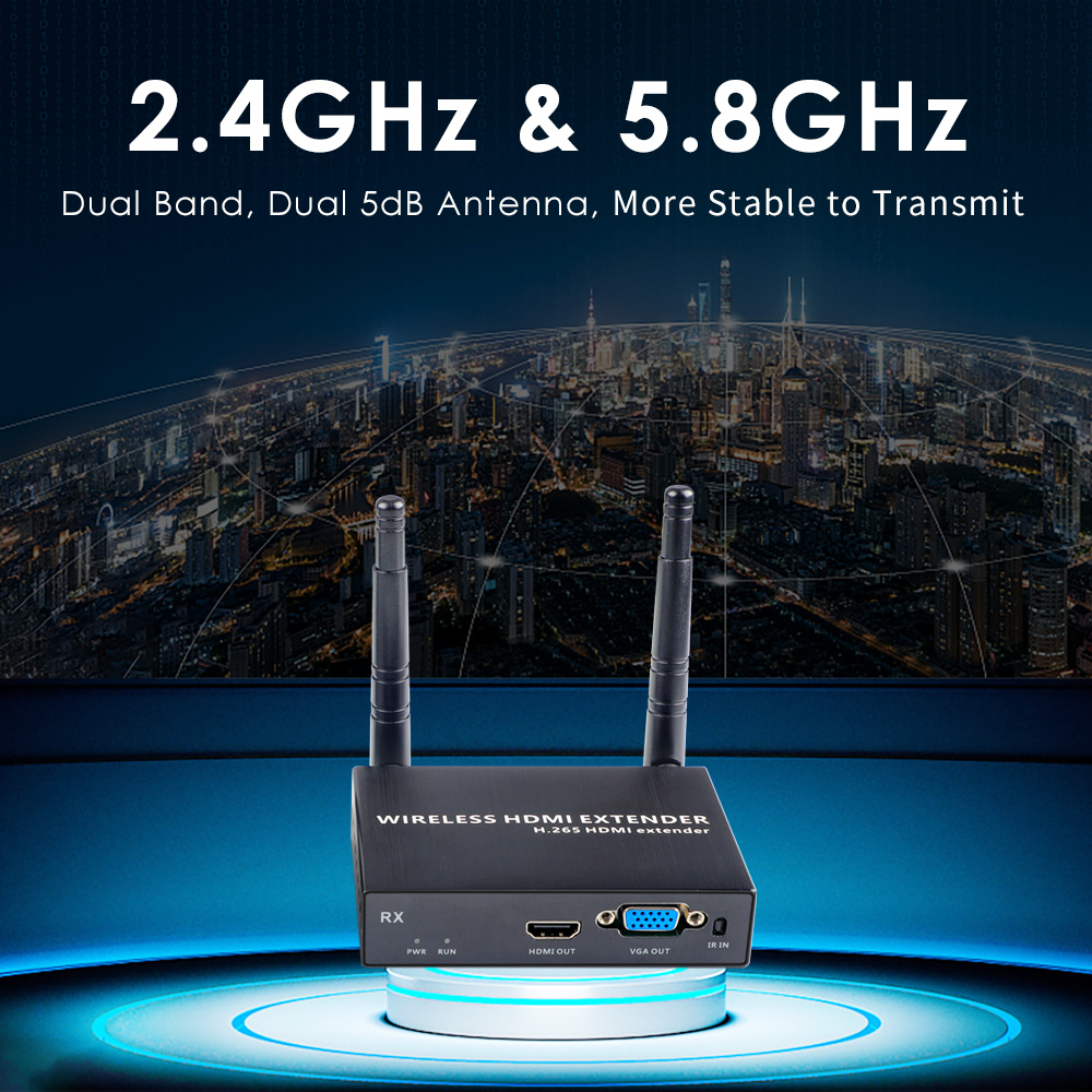 1080P@60FPS Wireless HDMI & VGA Extender – 656ft Range, 1-to-8 Receivers, Dual Output Support 1080P@60FPS Wireless HDMI & VGA Extender – 656ft Range, 1-to-8 Receivers, Dual Output Support