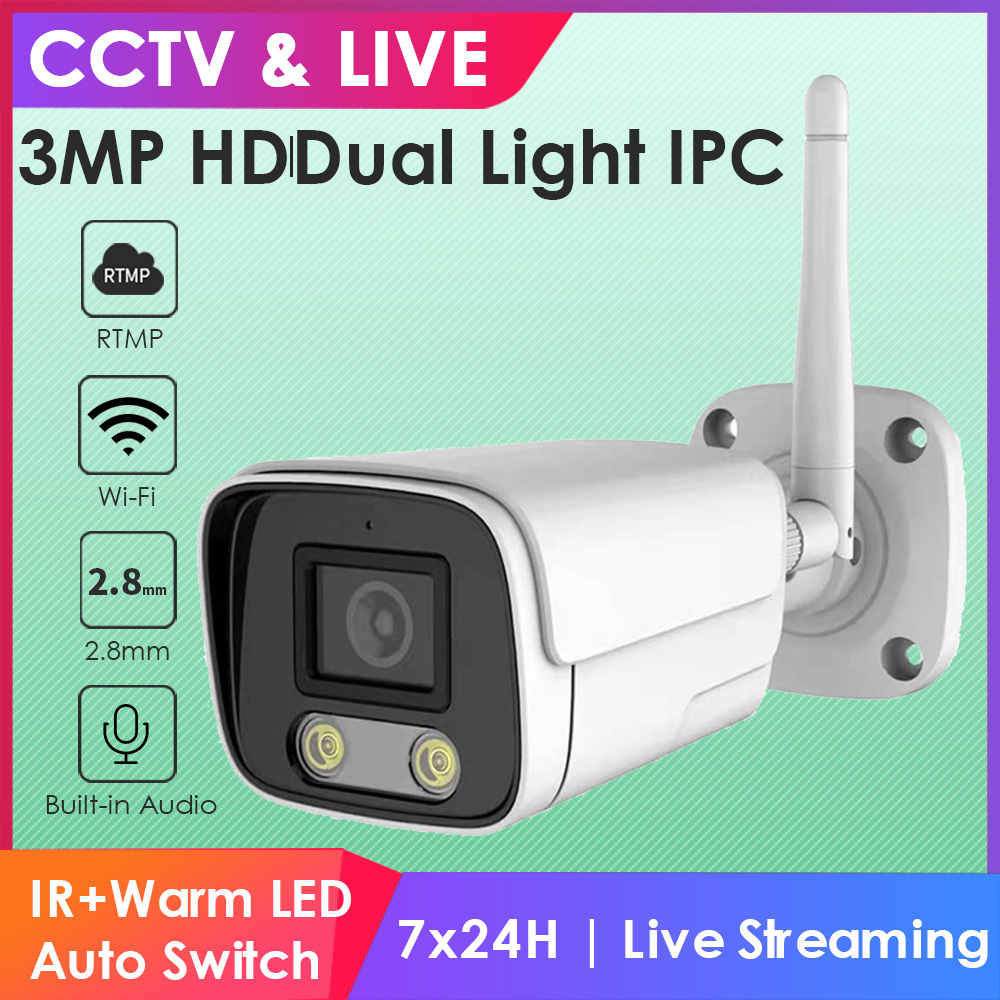 3MP Wireless Bullet Camera with Dual Light and Audio for Live