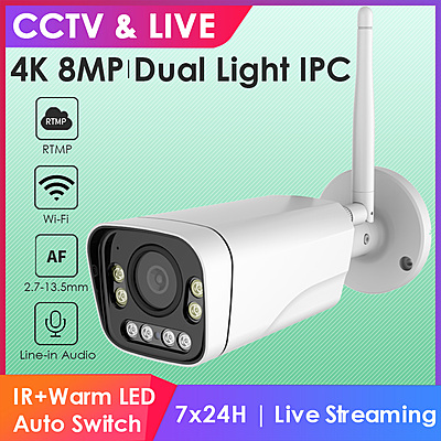4K 5X Optical Zoom Wireless Security Camera – 8MP Outdoor Bullet Cam, Dual Light, Human Detection, 2.7–13.5mm Varifocal Lens, RTMP to YouTube/Facebook, IP66 4K 5X Optical Zoom Wireless Security Camera – 8MP Outdoor Bullet Cam, Dual Light, Human Detection, 2.7–13.5mm Varifocal Lens, RTMP to YouTube/Facebook, IP66