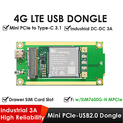 4G LTE Dongle with SIM7600G-H R2 Mini PCIe Module, Mini PCIe to USB Type-C Adapter, Drawer SIM Slot for Global IoT/M2M Deployments 4G LTE Dongle with SIM7600G-H R2 Mini PCIe Module, Mini PCIe to USB Type-C Adapter, Drawer SIM Slot for Global IoT/M2M Deployments