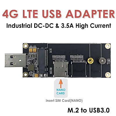 4G LTE Industrial USB3.0 Adapter for M.2 (NGFF) Module w/Nano SIM Slot – Supports Quectel EM05/EM06, Ideal for Raspberry Pi, Industrial Routers, IoT & M2M Devices 4G LTE Industrial USB3.0 Adapter for M.2 (NGFF) Module w/Nano SIM Slot – Supports Quectel EM05/EM06, Ideal for Raspberry Pi, Industrial Routers, IoT & M2M Devices