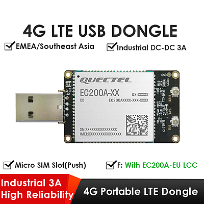 4G LTE USB Dongle with EC200A LCC Modem, SIM Slot, USB-A or 4PIN PH2.0 Connector for Windows/Linux/Android 4G LTE USB Dongle with EC200A LCC Modem, SIM Slot, USB-A or 4PIN PH2.0 Connector for Windows/Linux/Android