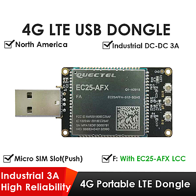 4G LTE USB Dongle with Quectel EC25 Series LCC Modem, SIM Slot, GPS, USB-A or 4PIN PH2.0 for IoT and M2M Applications 4G LTE USB Dongle with Quectel EC25 Series LCC Modem, SIM Slot, GPS, USB-A or 4PIN PH2.0 for IoT and M2M Applications