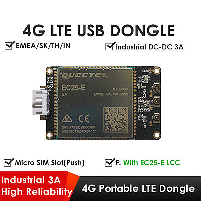 4G LTE USB Dongle with Quectel EC25 Series LCC Modem, SIM Slot, GPS, USB-A or 4PIN PH2.0 for IoT and M2M Applications 4G LTE USB Dongle with Quectel EC25 Series LCC Modem, SIM Slot, GPS, USB-A or 4PIN PH2.0 for IoT and M2M Applications