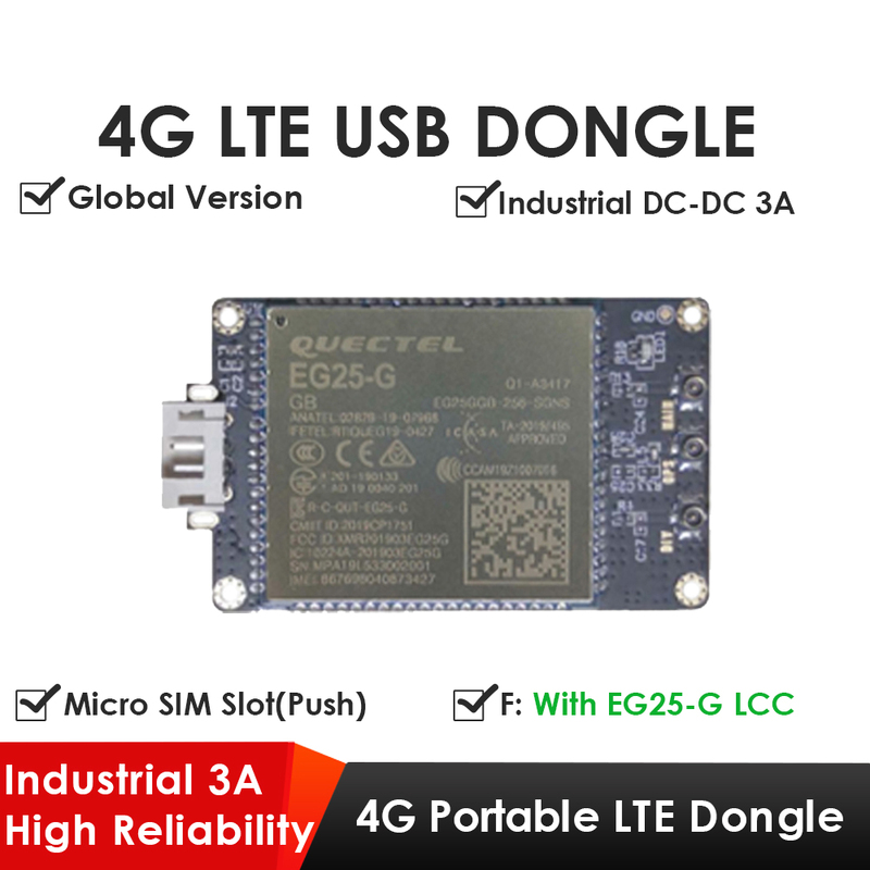 4G LTE USB Dongle with Quectel EG25-G LCC Modem, SIM Slot, GPS, USB-A or 4PIN PH2.0 for Global LTE Networks