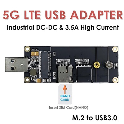 5G LTE Industrial USB3.0 Adapter for M.2 (NGFF) Modules w/Nano SIM Slot – Compatible with Quectel RM500Q, RM520N, Fibocom FM160, for Industrial Routers & Gateways 5G LTE Industrial USB3.0 Adapter for M.2 (NGFF) Modules w/Nano SIM Slot – Compatible with Quectel RM500Q, RM520N, Fibocom FM160, for Industrial Routers & Gateways